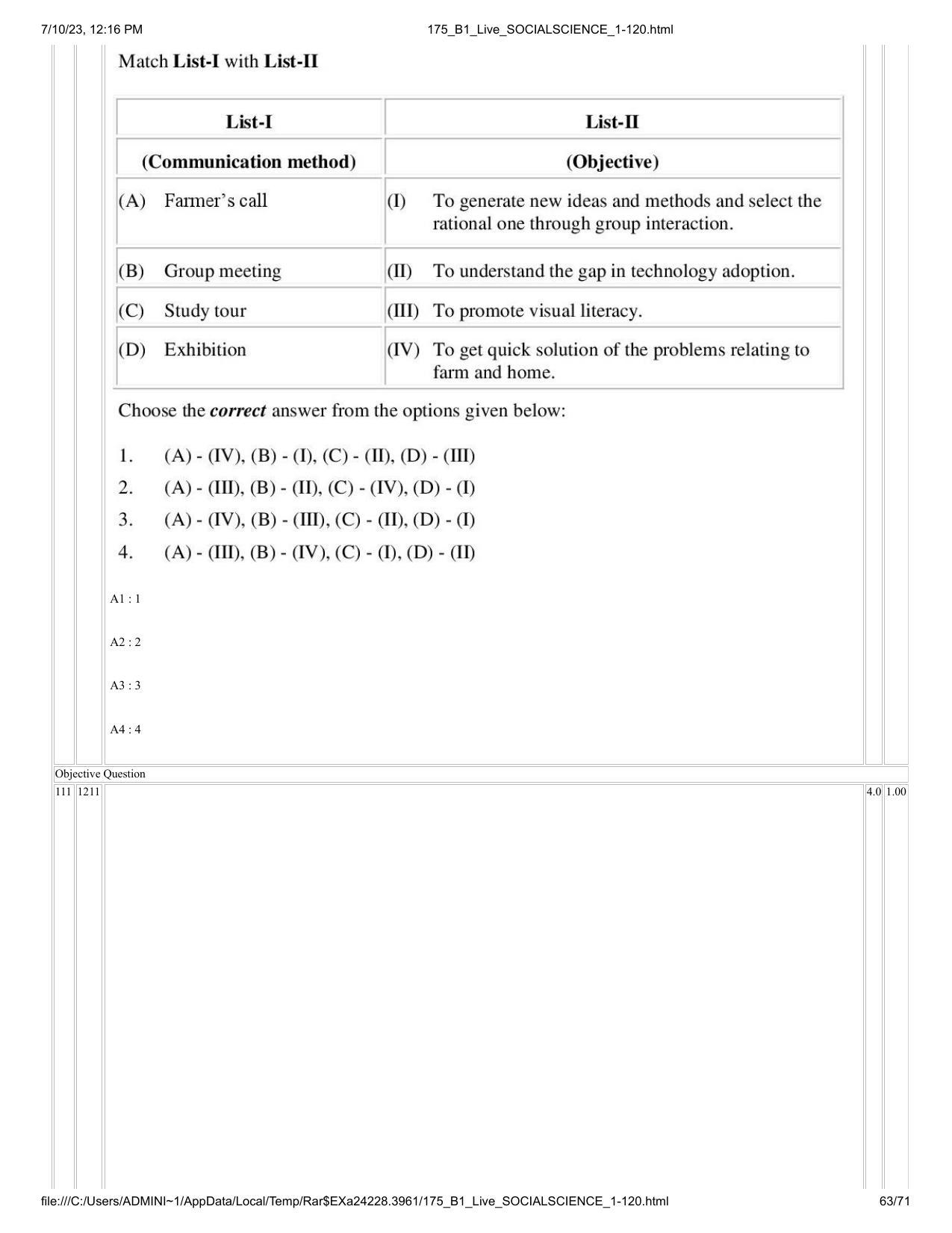 ICAR AIEEA PG 2023 SOCIAL SCIENCES Question Paper - Page 63