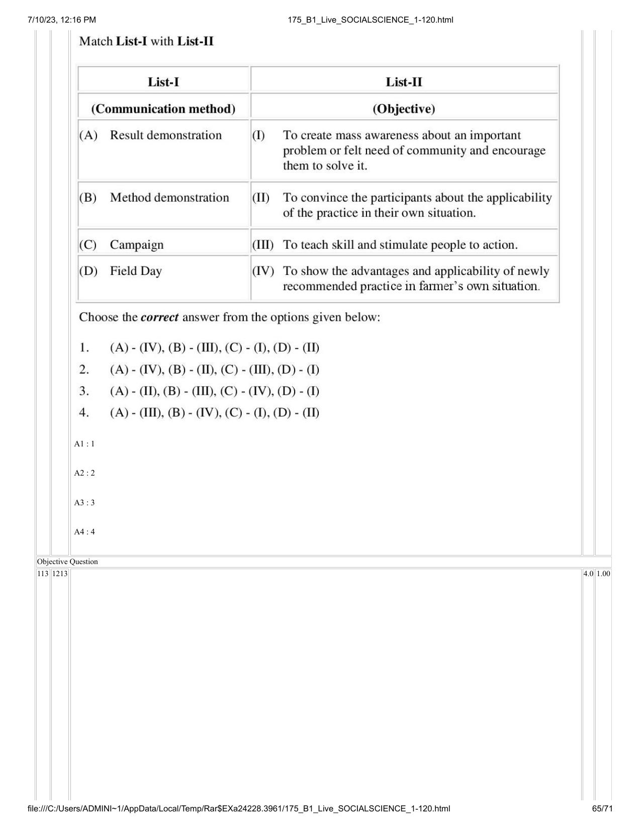 ICAR AIEEA PG 2023 SOCIAL SCIENCES Question Paper - Page 65