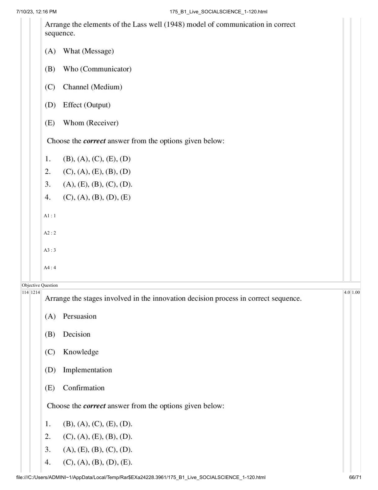 ICAR AIEEA PG 2023 SOCIAL SCIENCES Question Paper - Page 66