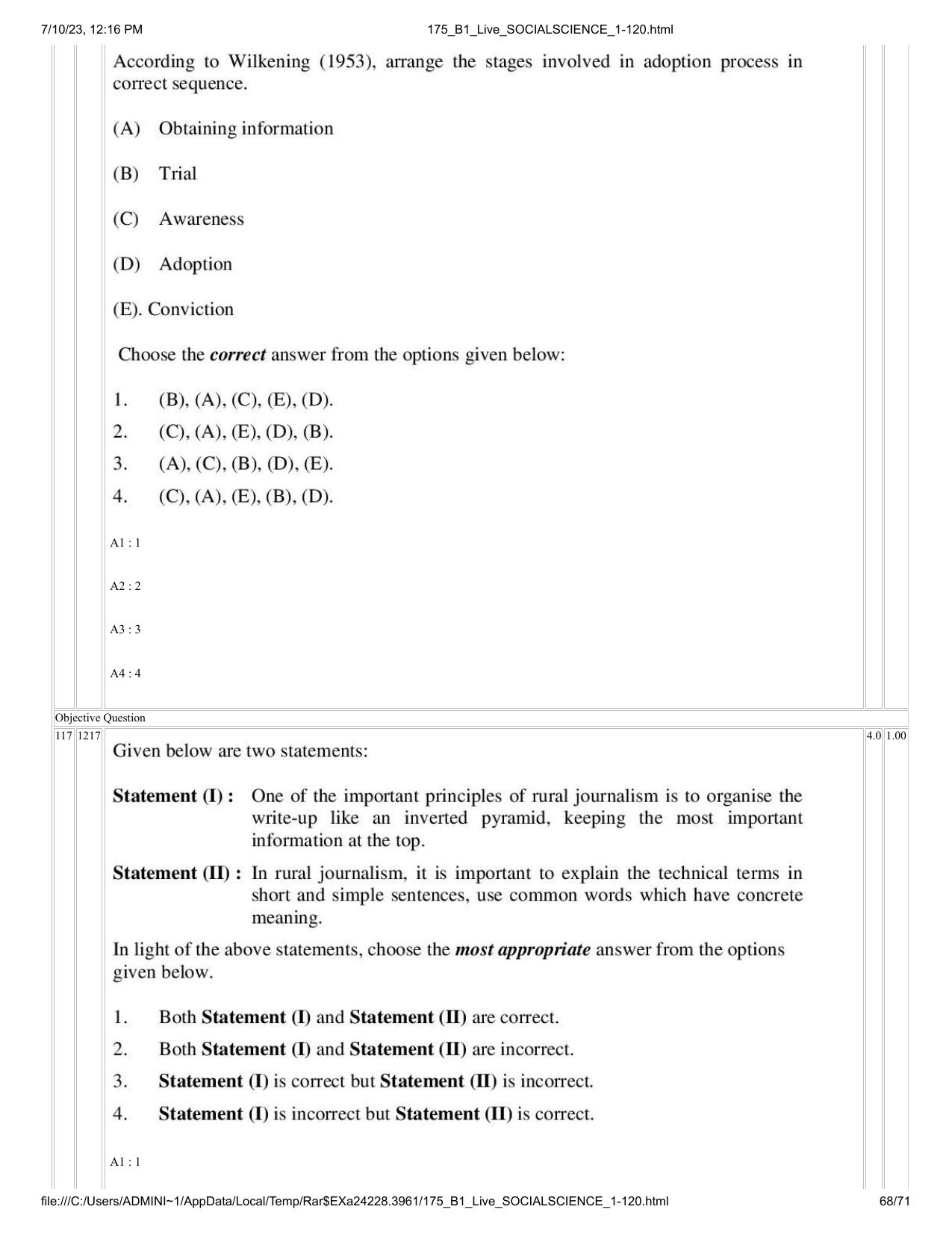 ICAR AIEEA PG 2023 SOCIAL SCIENCES Question Paper - Page 68