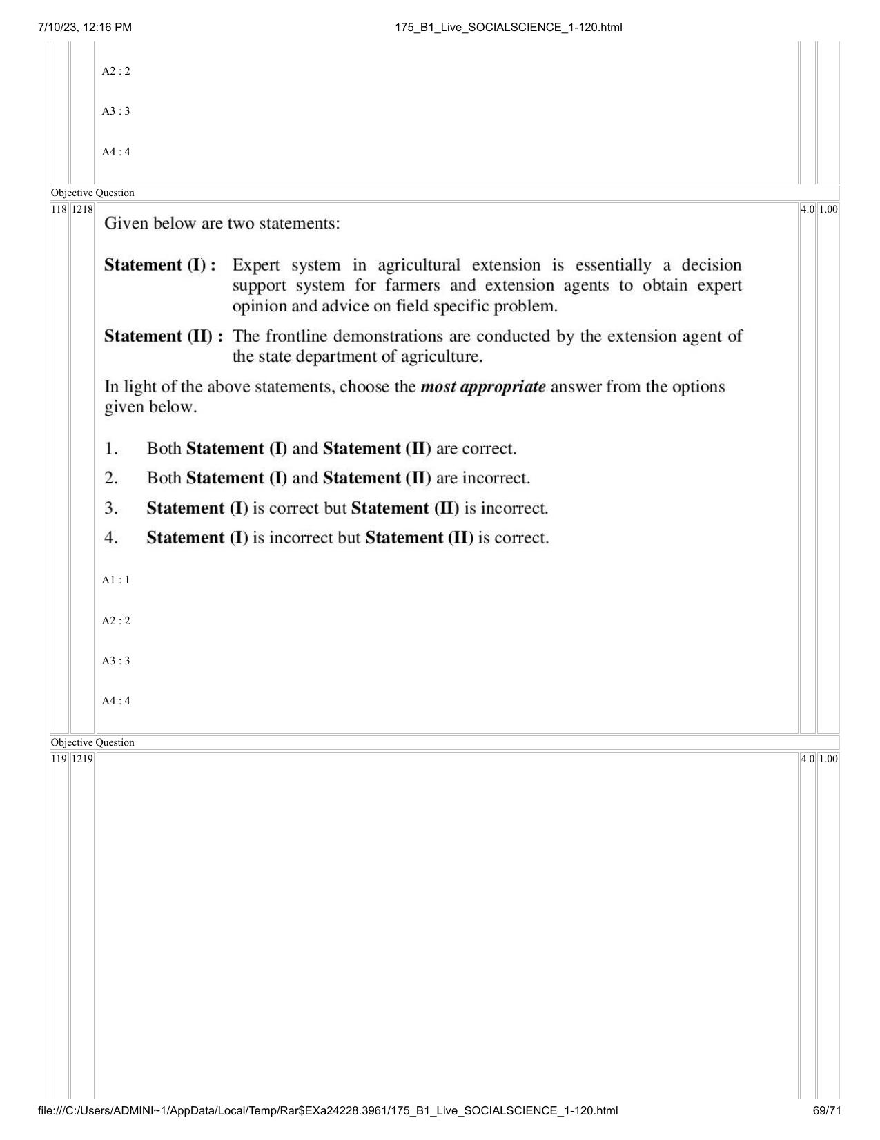 ICAR AIEEA PG 2023 SOCIAL SCIENCES Question Paper - Page 69