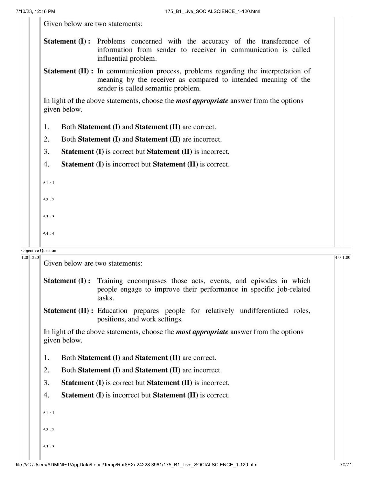 ICAR AIEEA PG 2023 SOCIAL SCIENCES Question Paper - Page 70