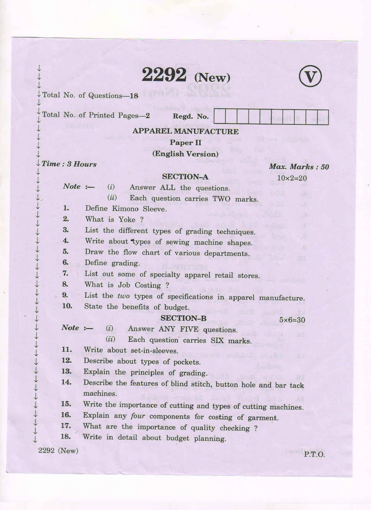 AP Inter 2nd Year Vocational Question Paper March - 2020 - Apparel Manufacture - II (new) - Page 1