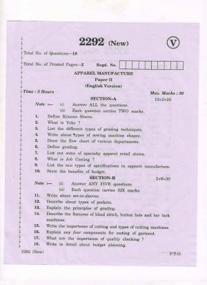 AP Inter 2nd Year Vocational Question Paper March - 2020 - Apparel Manufacture - II (new)
