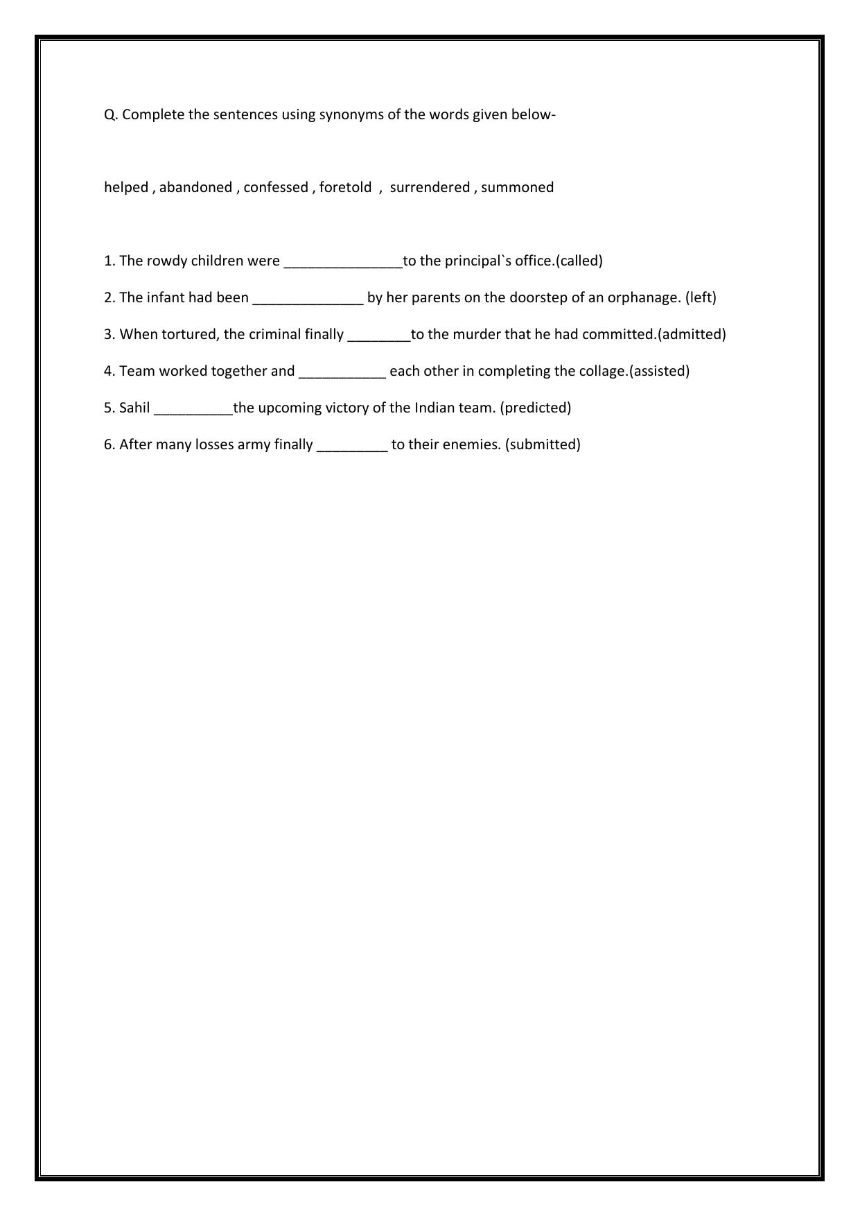 Worksheet for Class 5 English Opposites Assignment - Page 2