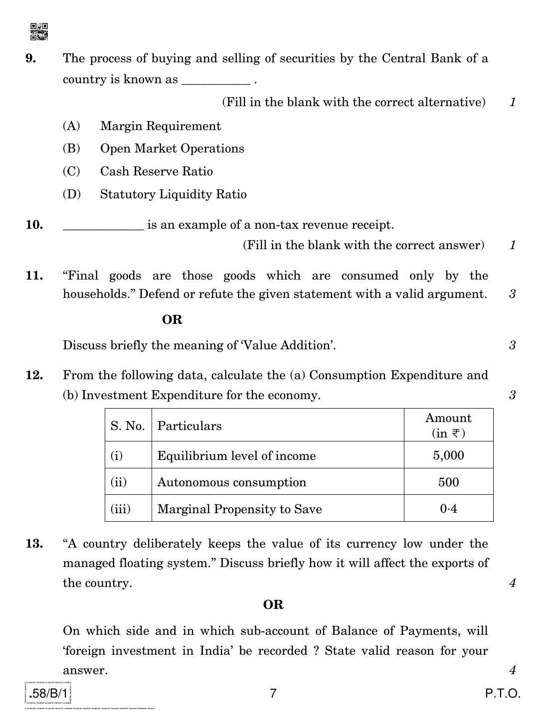 CBSE Class 12 58-C-1 - Economics 2020 Compartment Question Paper - Page 7