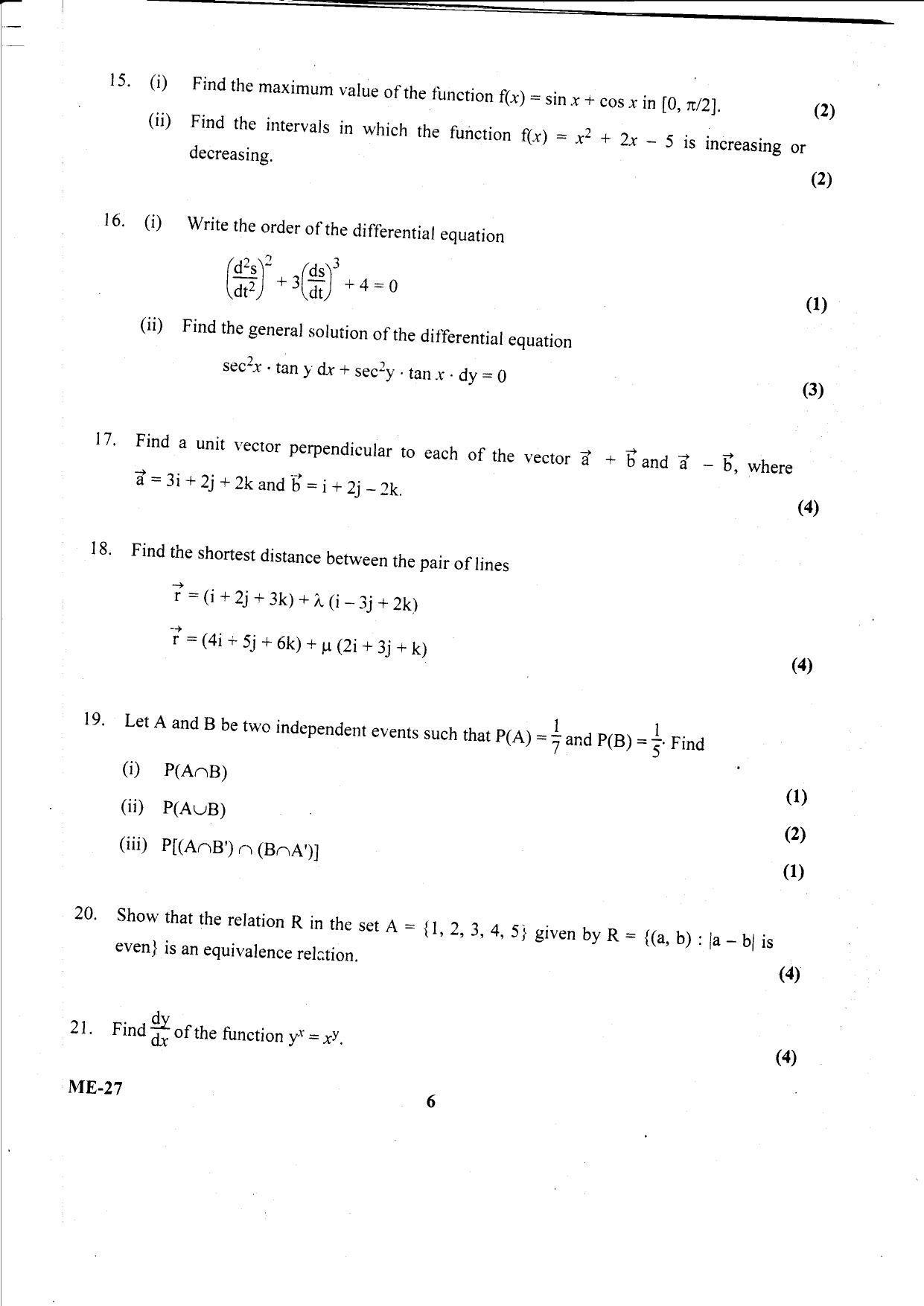Kerala Plus Two 2021 Maths (Science) Model Question Paper                - Page 6