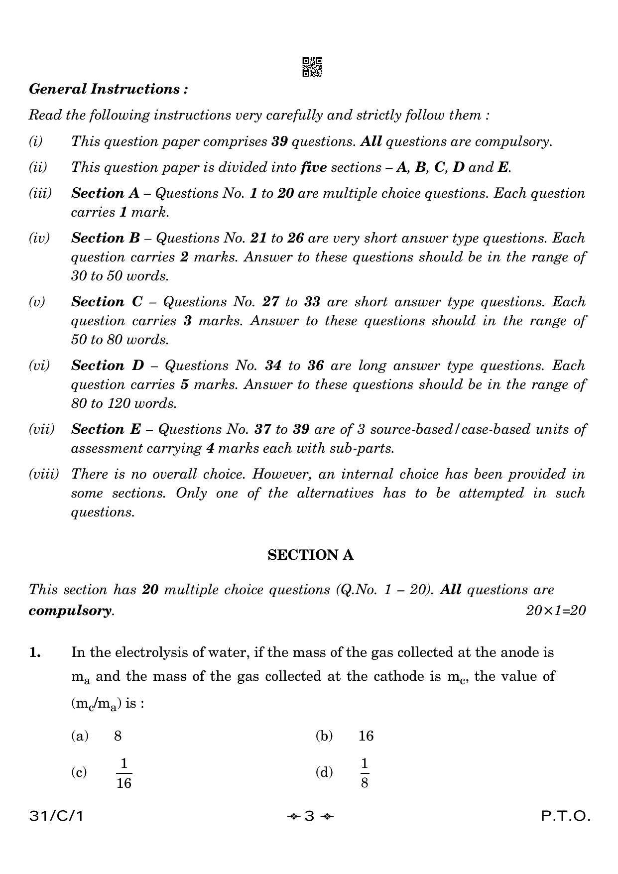 CBSE Class 10 31-1 Science 2023 (Compartment) Question Paper - Page 3
