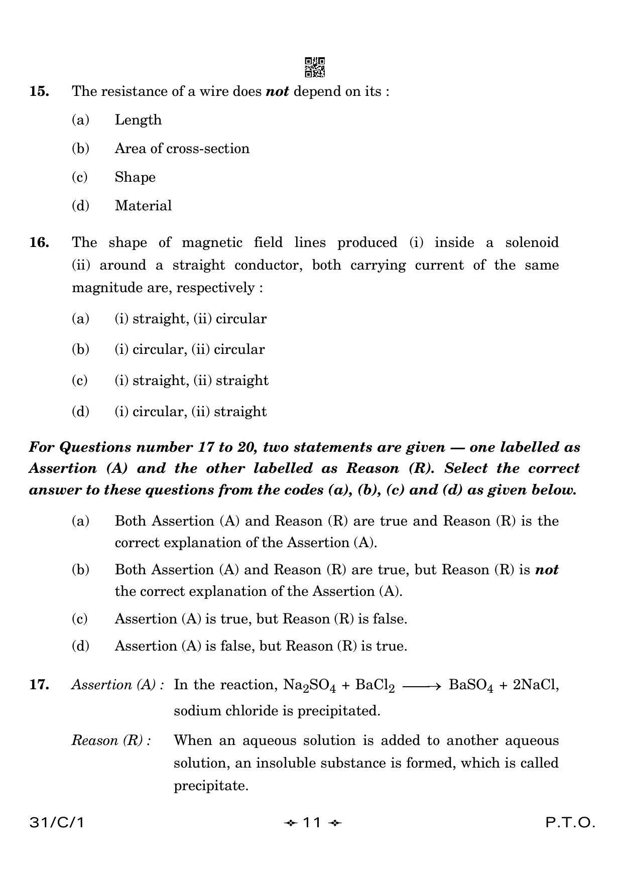 CBSE Class 10 31-1 Science 2023 (Compartment) Question Paper - Page 11