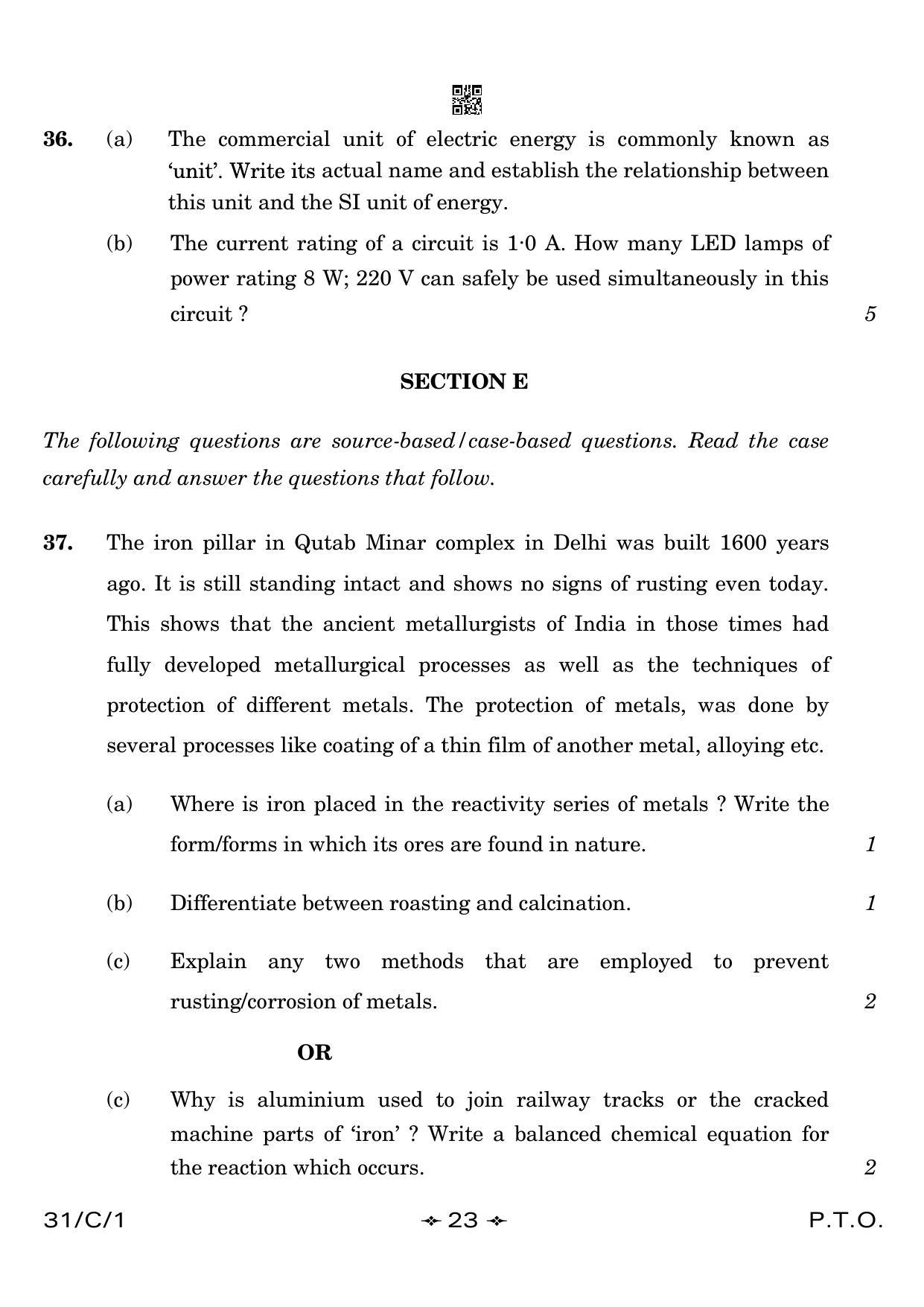 CBSE Class 10 31-1 Science 2023 (Compartment) Question Paper - Page 23