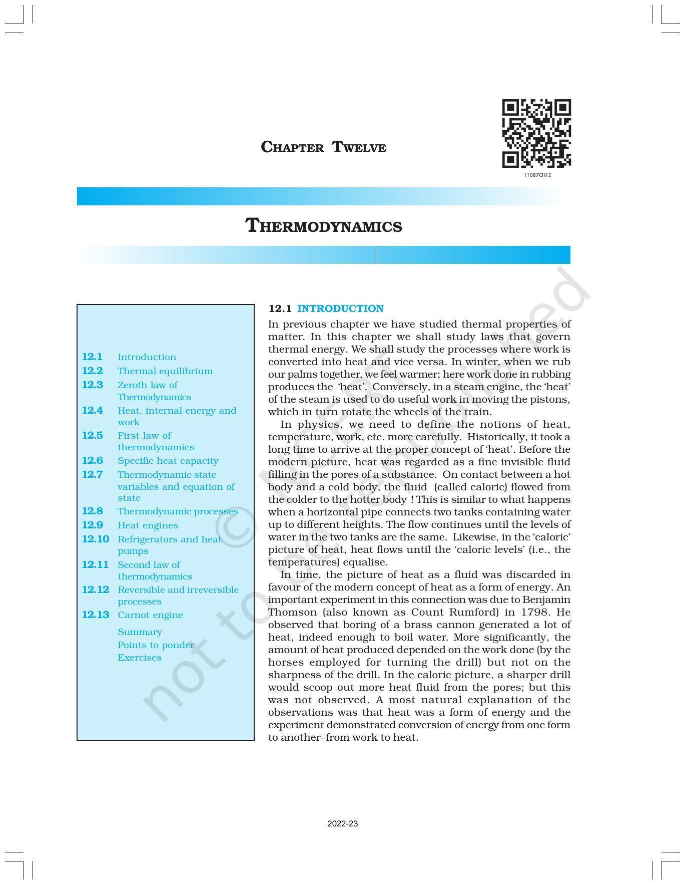 NCERT Book for Class 11 Physics Chapter 12 Thermodynamics - Page 1