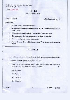 Gujarat Board Class 10th Science Eng.Med March-April 2022 Question Paper
