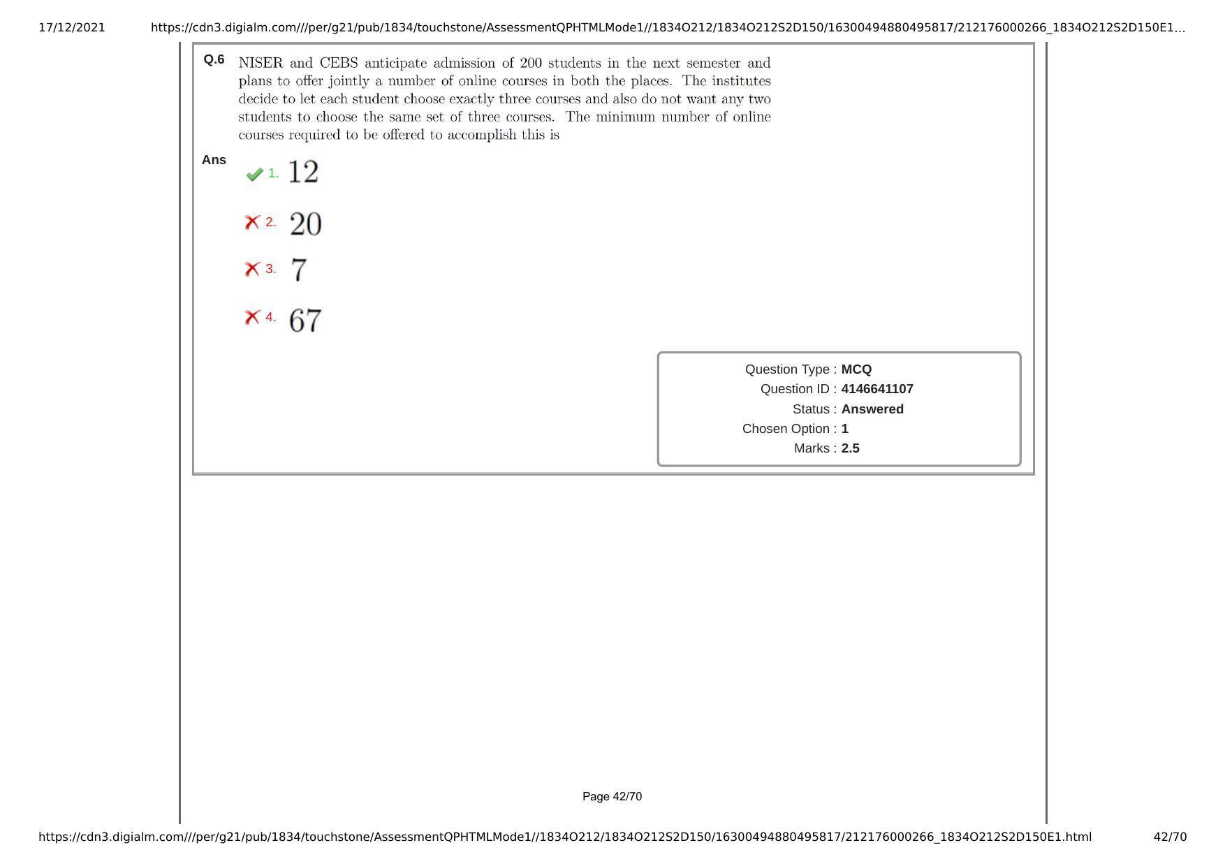 NEST Session II 2021 Question Paper - Page 42