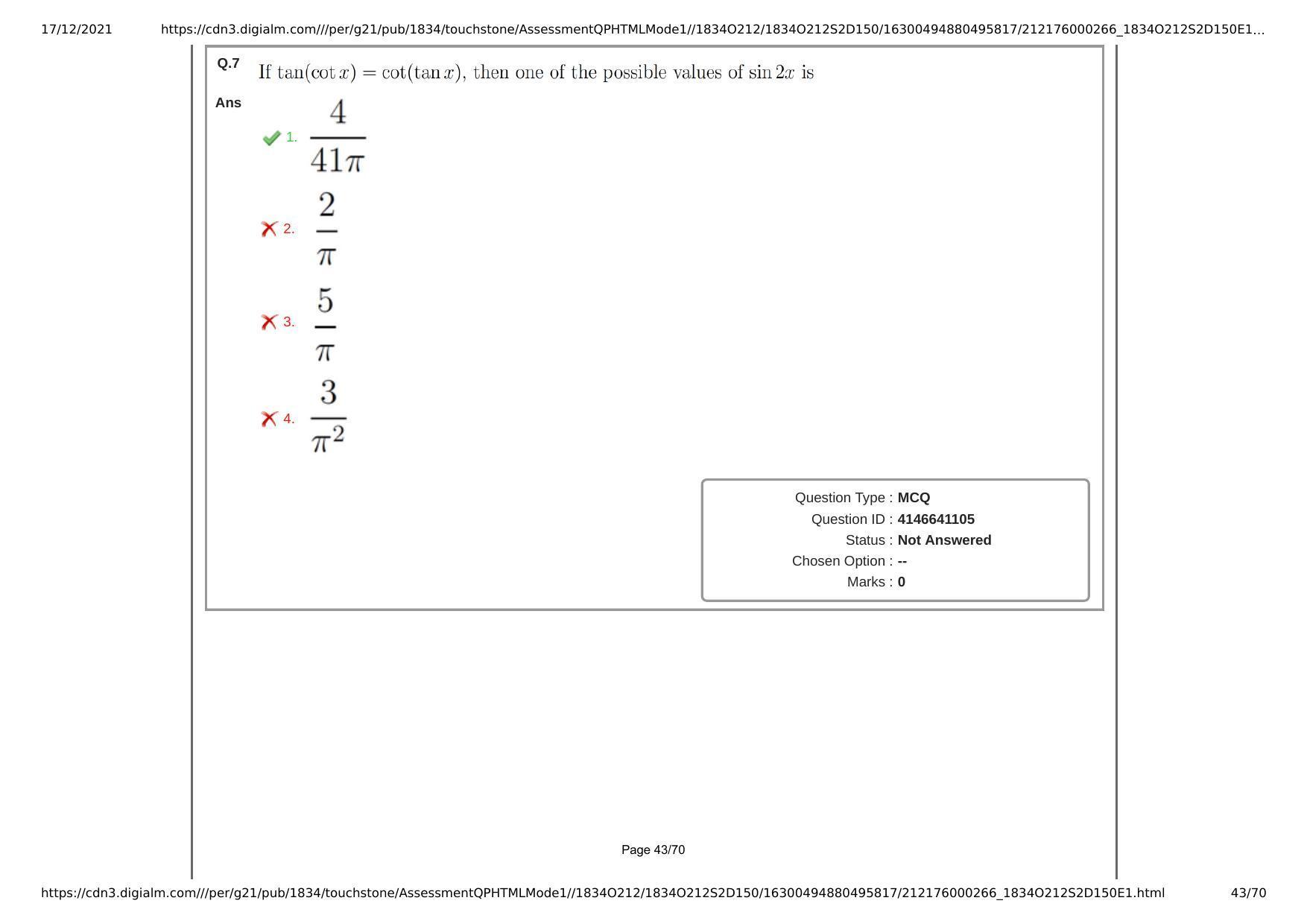 NEST Session II 2021 Question Paper - Page 43