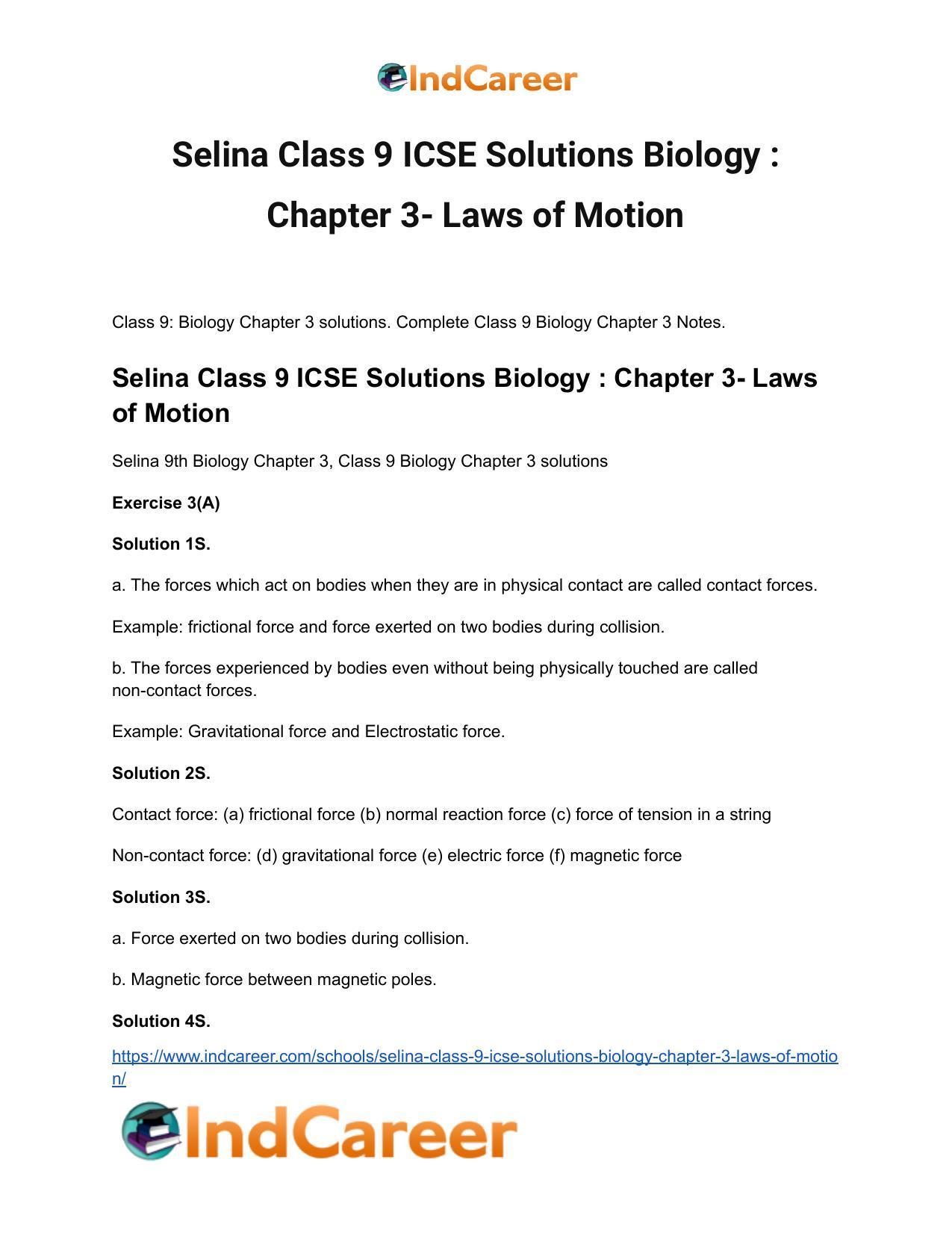 Selina Class 9 ICSE Solutions Biology : Chapter 3- Laws of Motion - Page 2