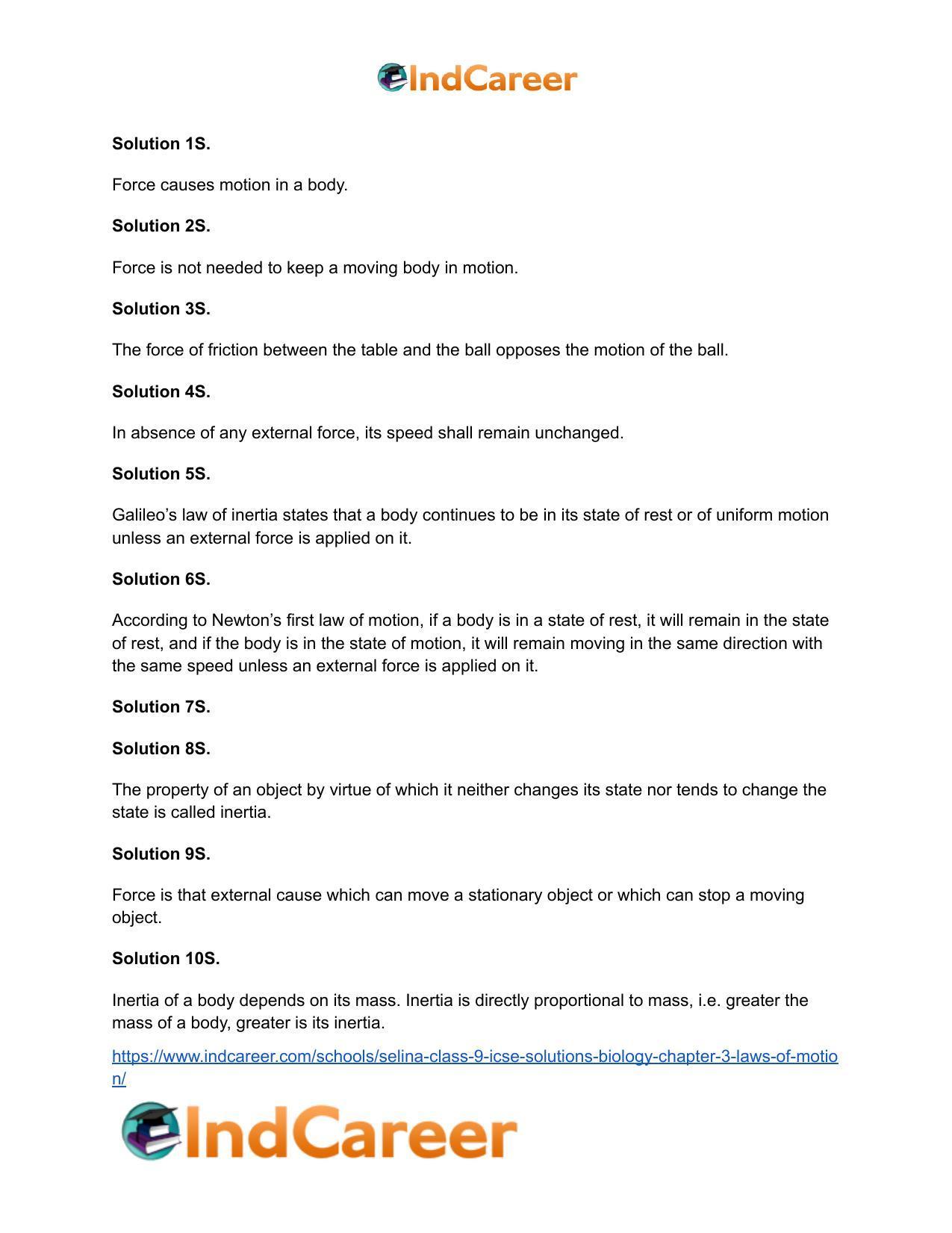 Selina Class 9 ICSE Solutions Biology : Chapter 3- Laws of Motion - Page 5