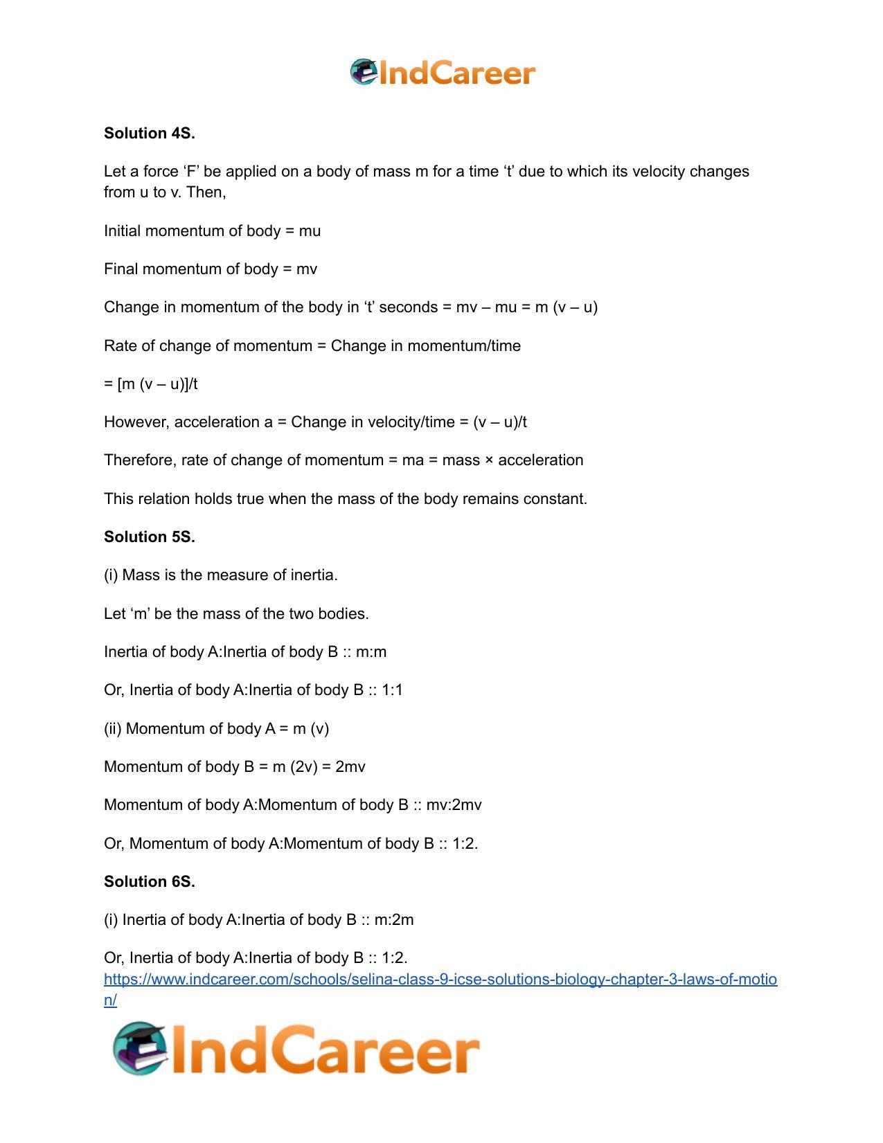 Selina Class 9 ICSE Solutions Biology : Chapter 3- Laws of Motion - Page 9