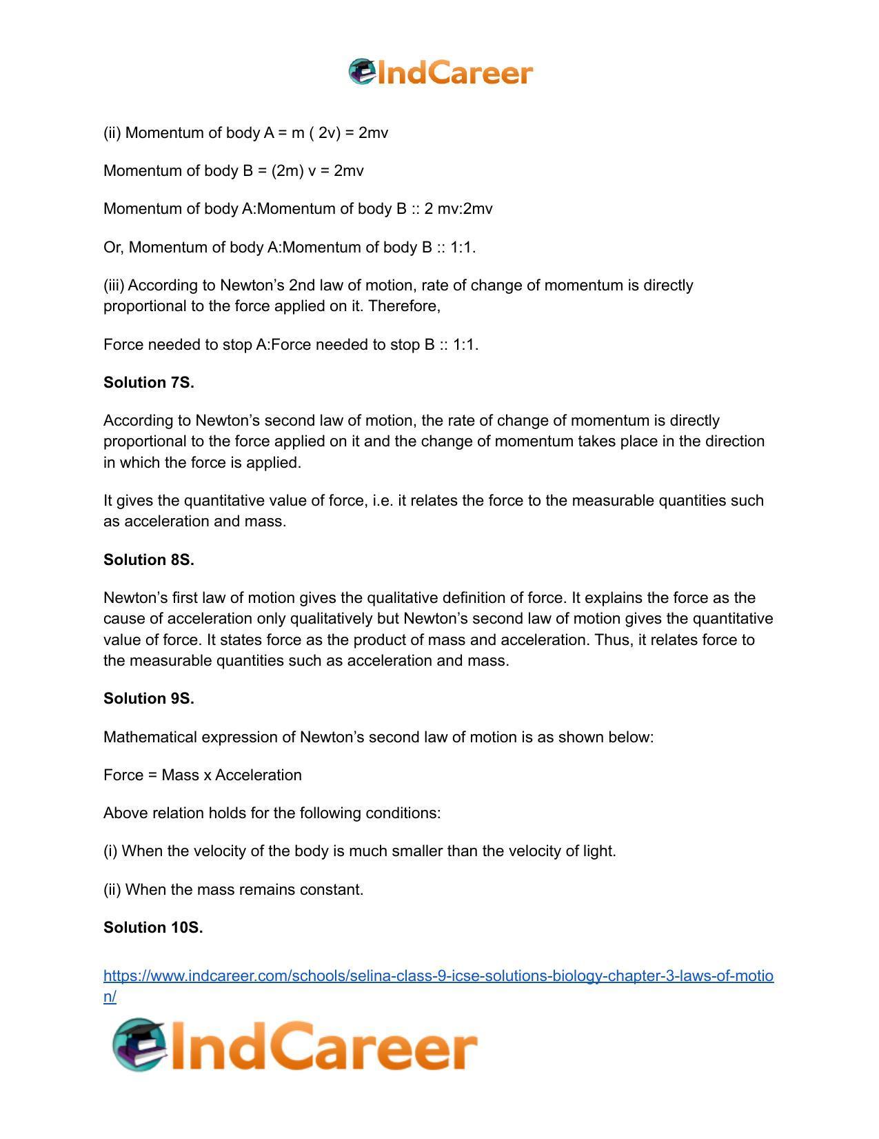 Selina Class 9 ICSE Solutions Biology : Chapter 3- Laws of Motion - Page 10