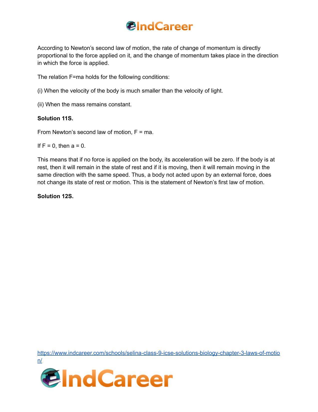 Selina Class 9 ICSE Solutions Biology : Chapter 3- Laws of Motion - Page 11