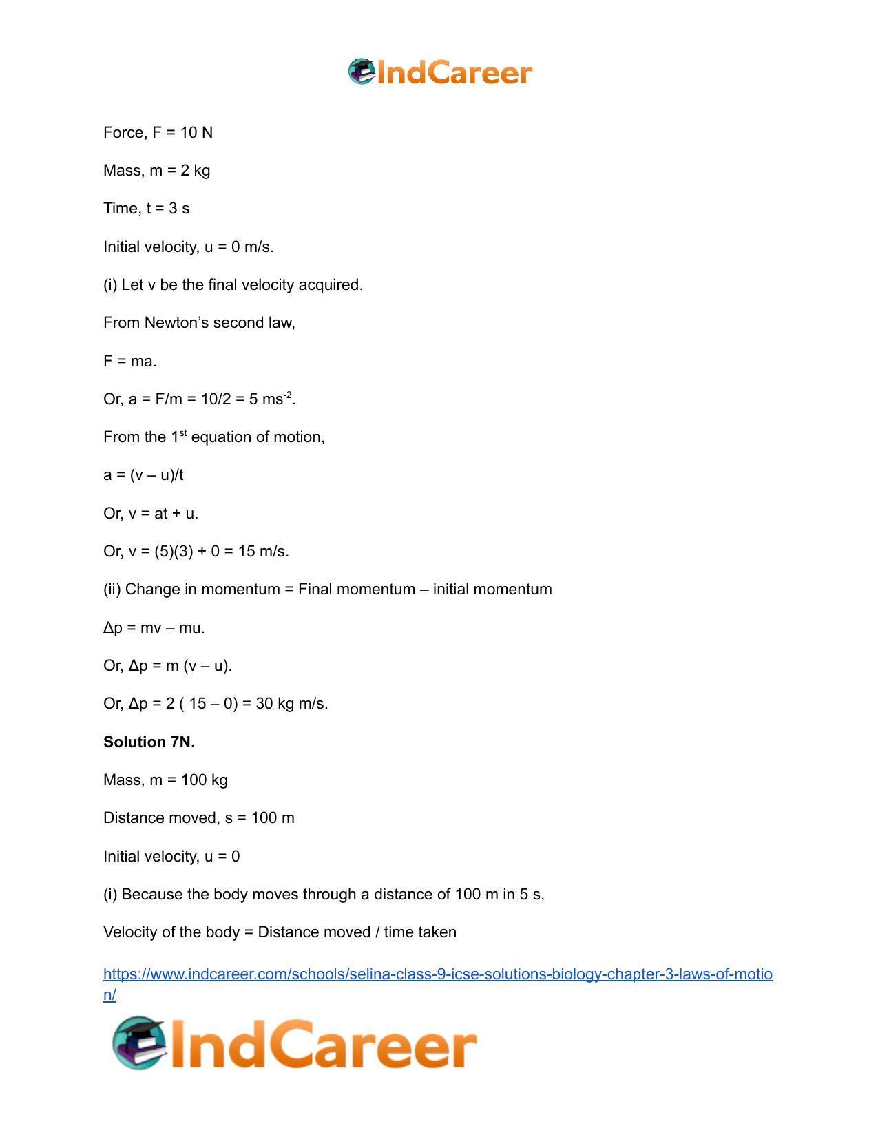 Selina Class 9 ICSE Solutions Biology : Chapter 3- Laws of Motion - Page 16