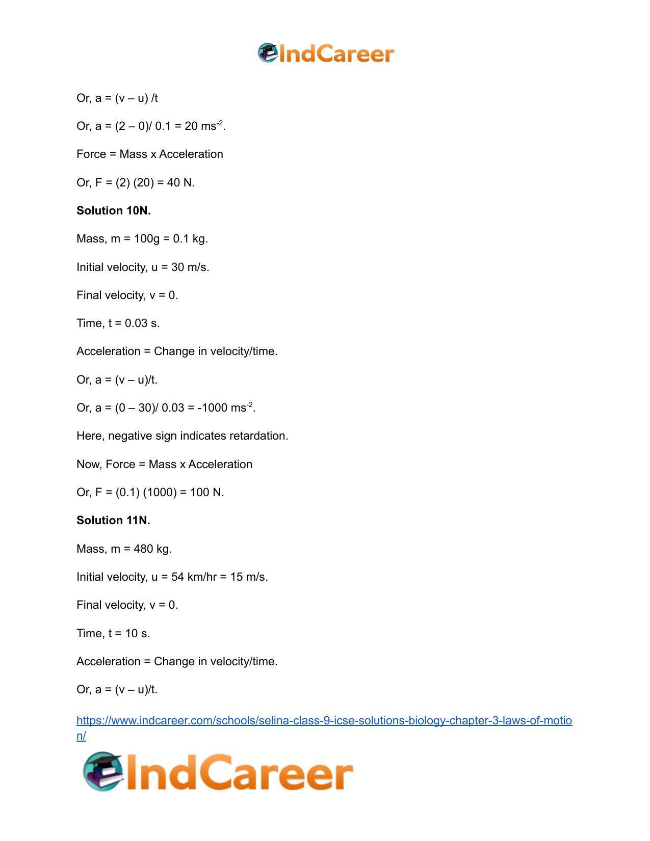 Selina Class 9 ICSE Solutions Biology : Chapter 3- Laws of Motion - Page 18