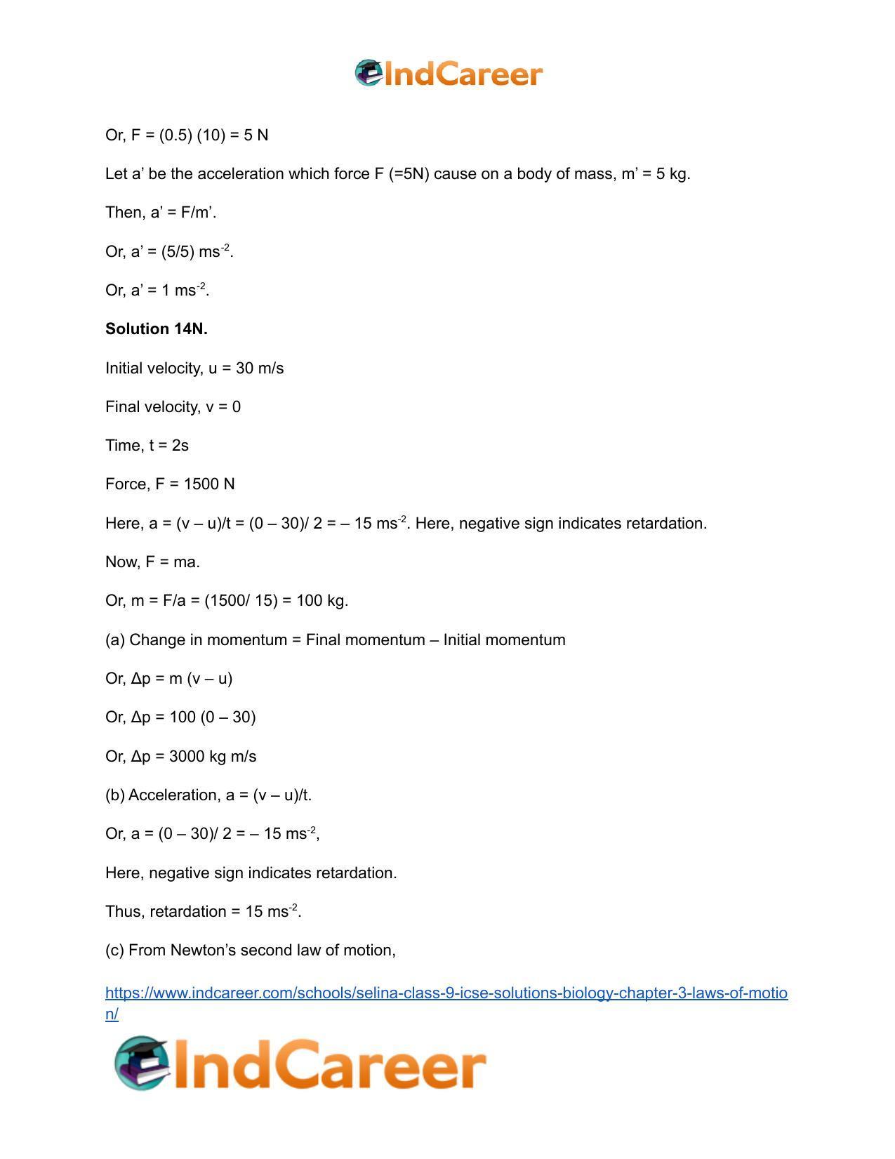 Selina Class 9 ICSE Solutions Biology : Chapter 3- Laws of Motion - Page 20