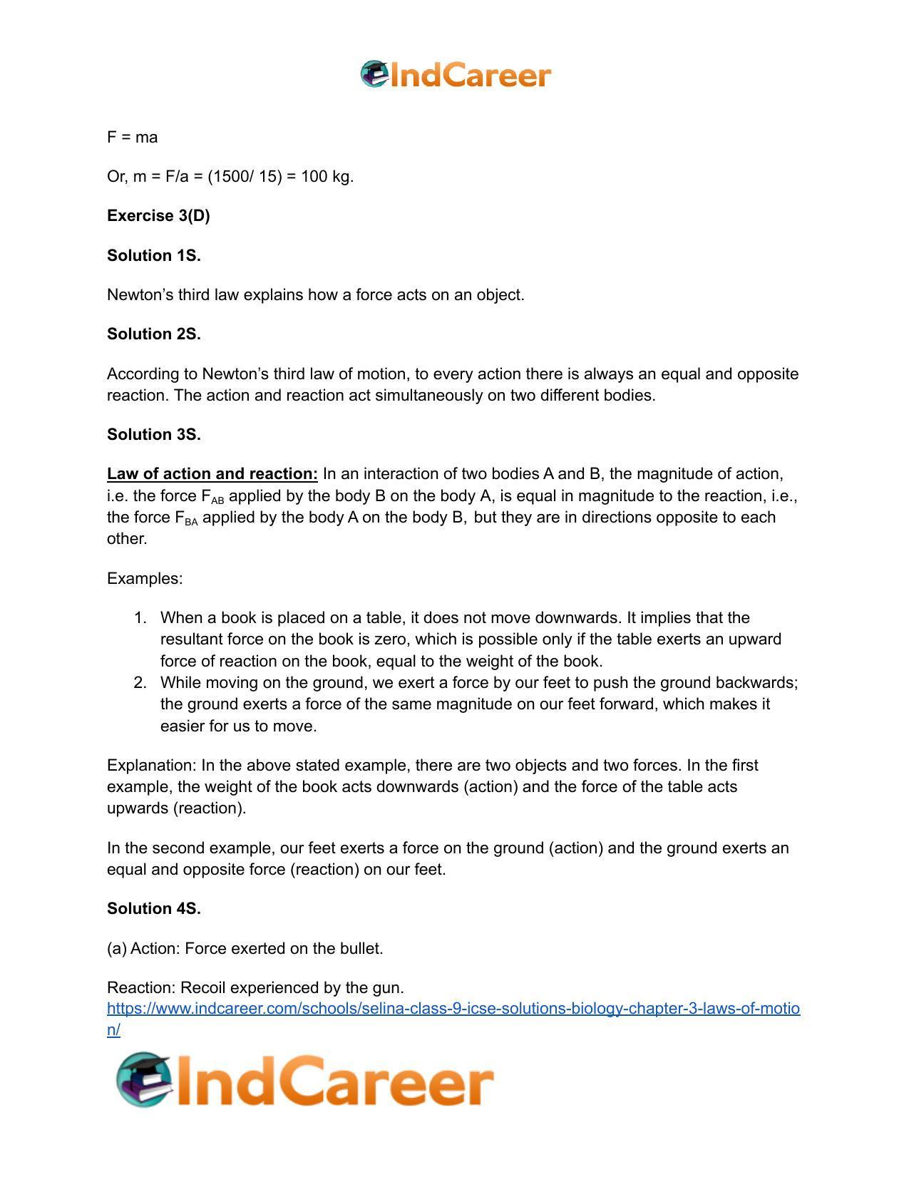Selina Class 9 ICSE Solutions Biology : Chapter 3- Laws of Motion - Page 21