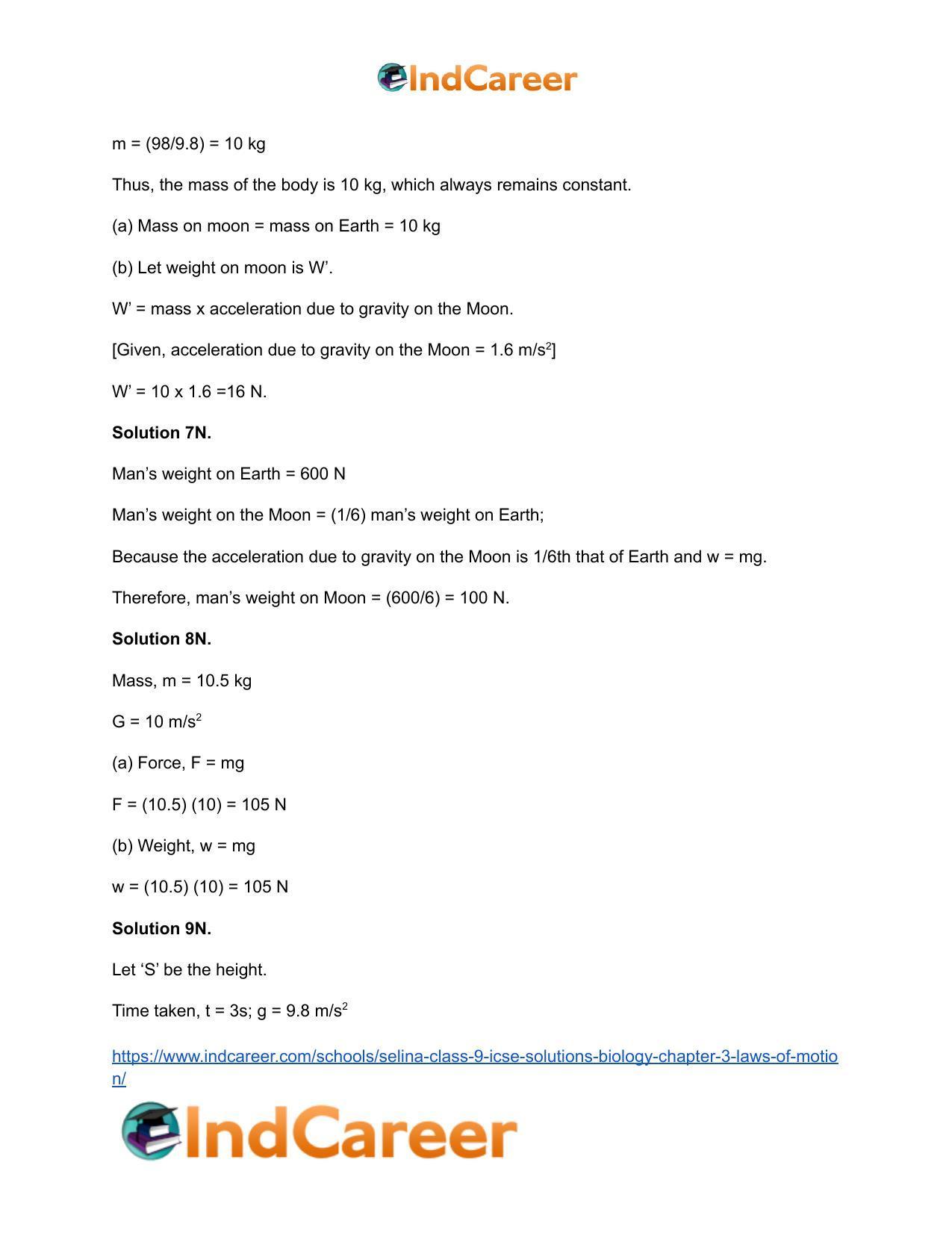 Selina Class 9 ICSE Solutions Biology : Chapter 3- Laws of Motion - Page 32