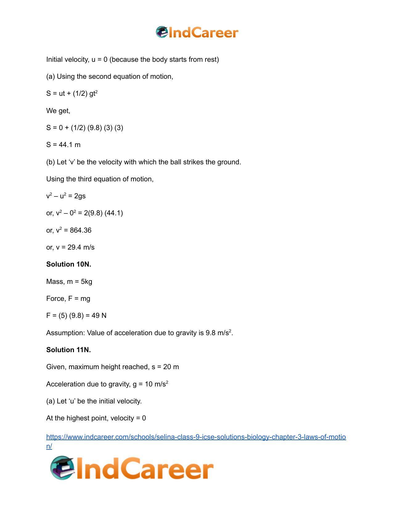 Selina Class 9 ICSE Solutions Biology : Chapter 3- Laws of Motion - Page 33