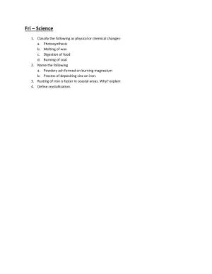 CBSE Worksheets for Class 7 Science Physical and Chemical Change Assignment 4