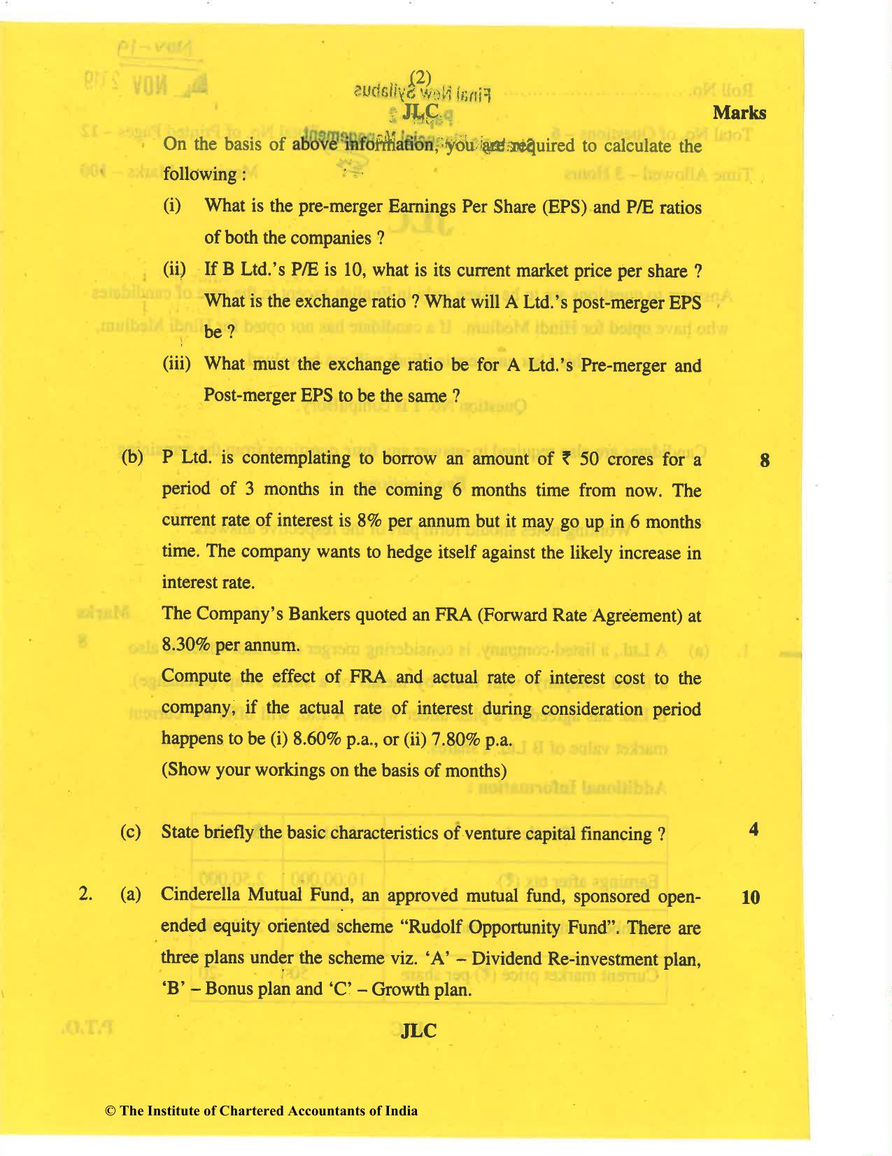 CA Final Nov 2019 Question Paper - Paper 2 – Strategic Financial Management - Page 2