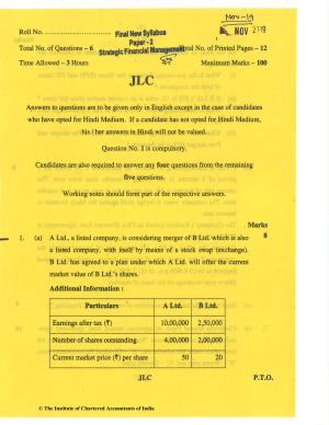 CA Final Nov 2019 Question Paper - Paper 2 – Strategic Financial Management