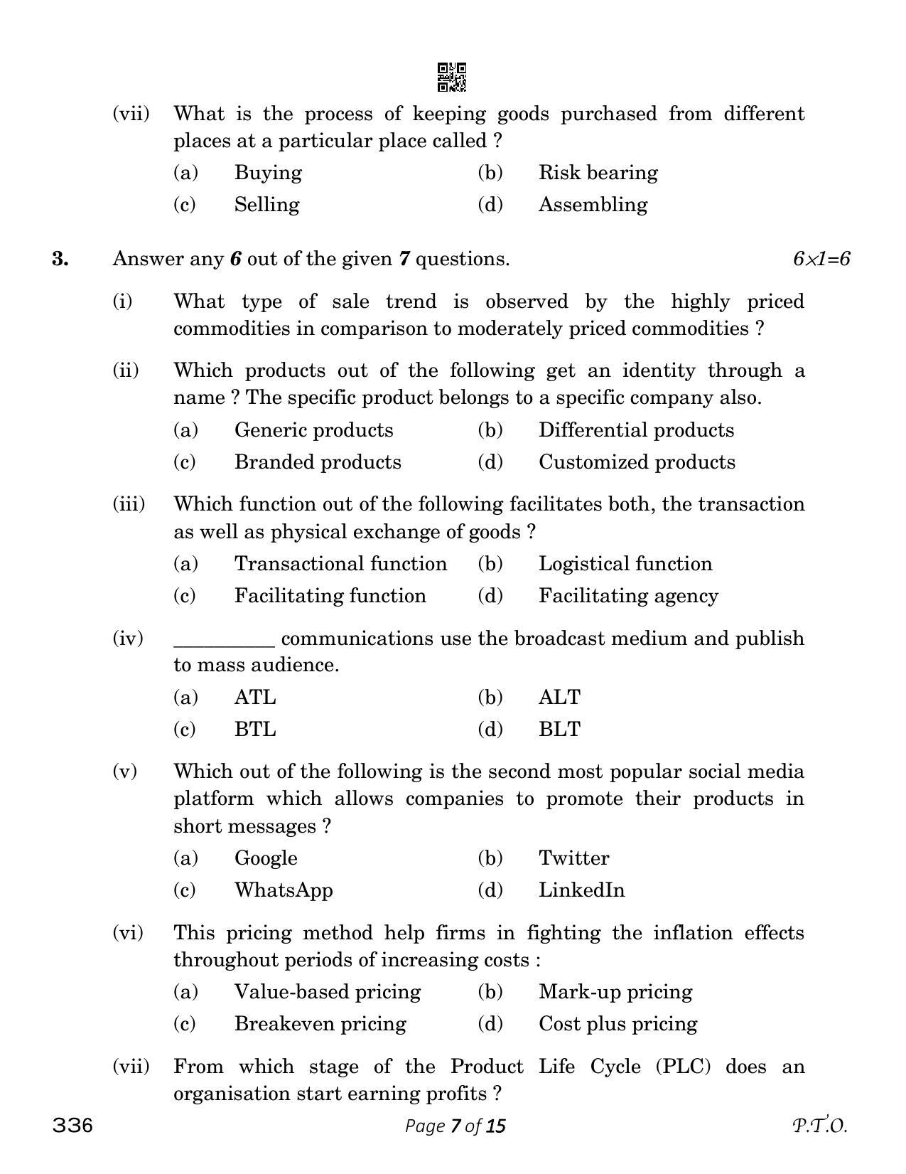 CBSE Class 12 Marketing (Compartment) 2023 Question Paper - Page 7