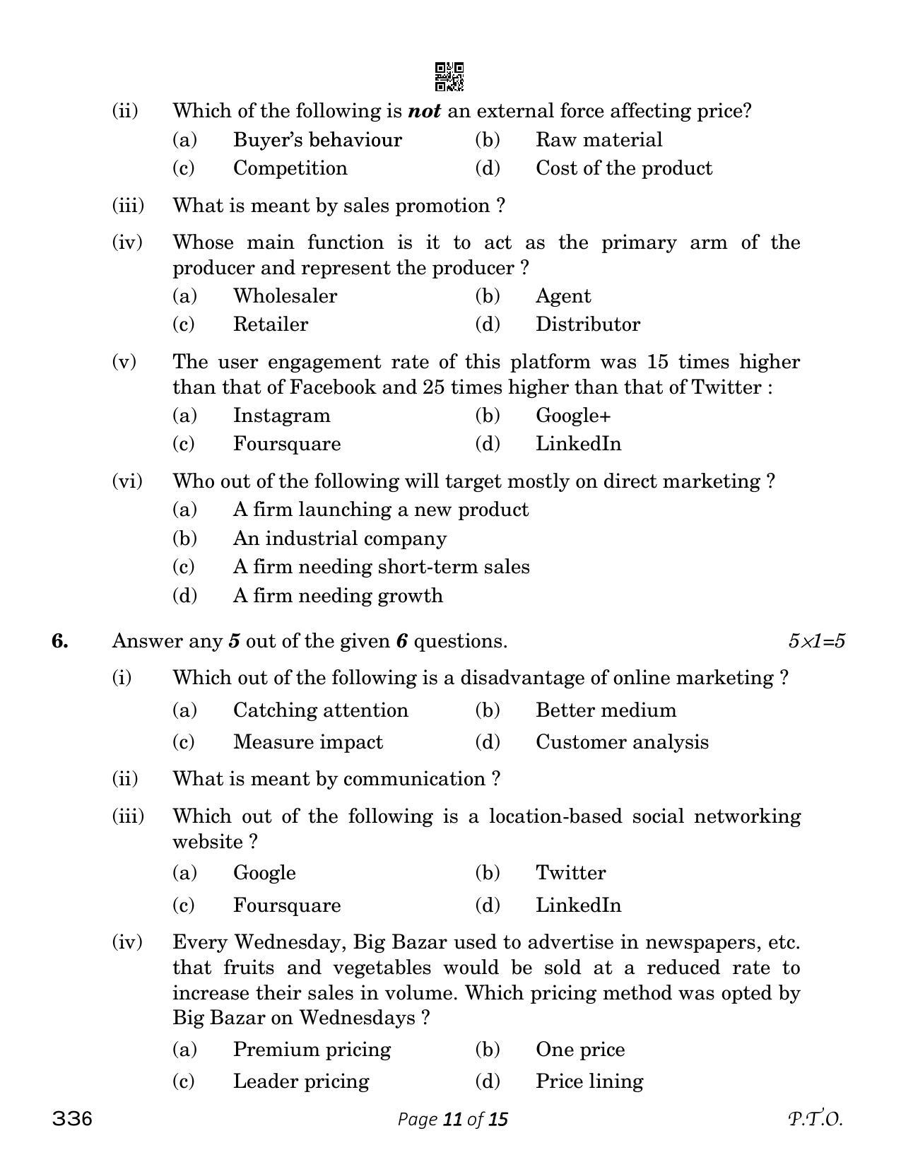 CBSE Class 12 Marketing (Compartment) 2023 Question Paper - Page 11