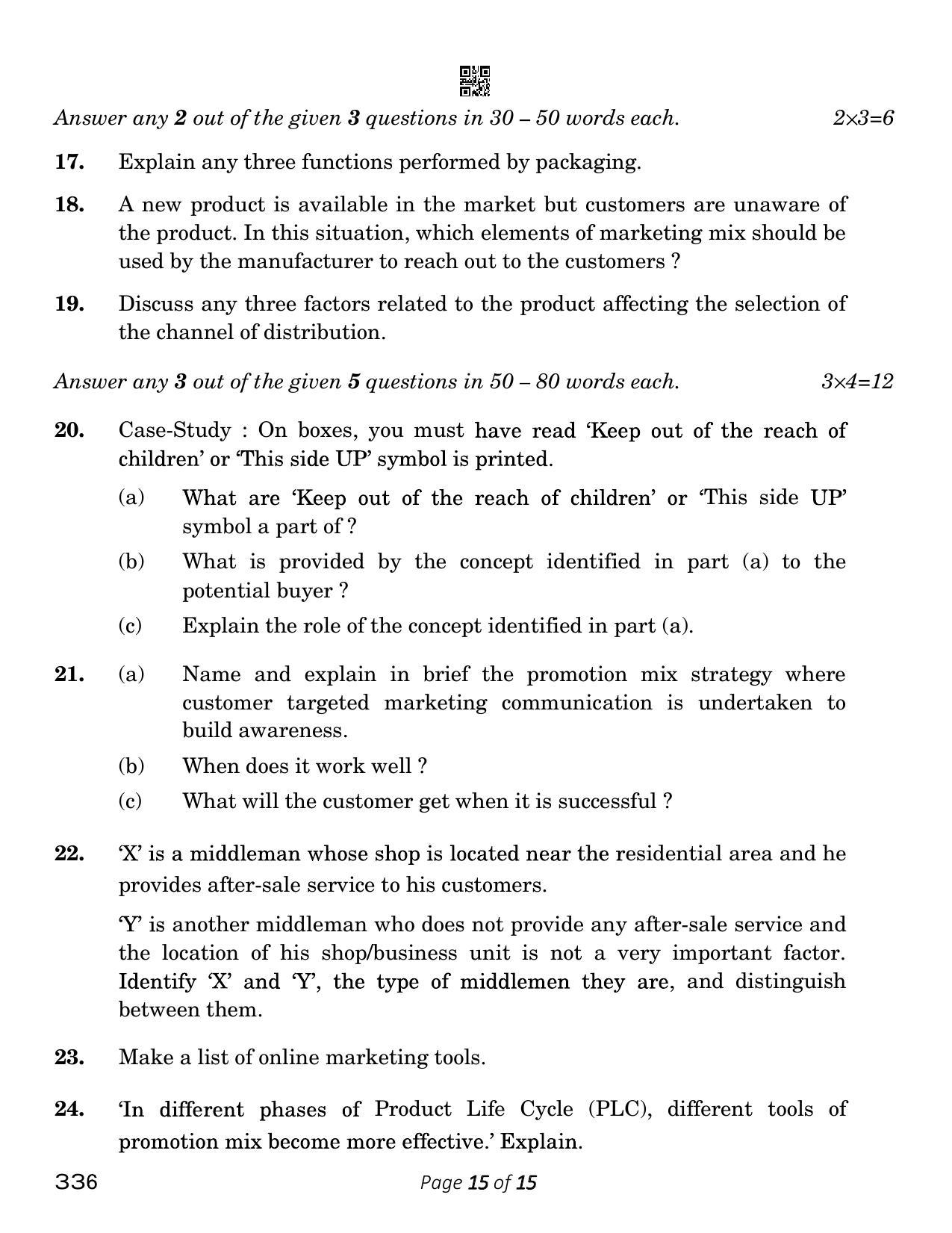 CBSE Class 12 Marketing (Compartment) 2023 Question Paper - Page 15