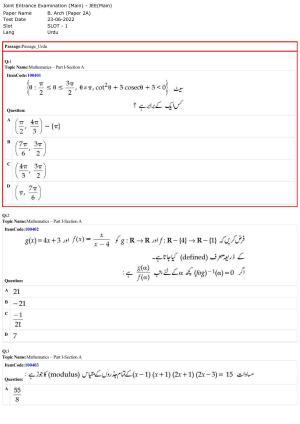 JEE Mains 2022: B Arch & B Planning Urdu (Shift 1) 23-06-2022 Question Paper