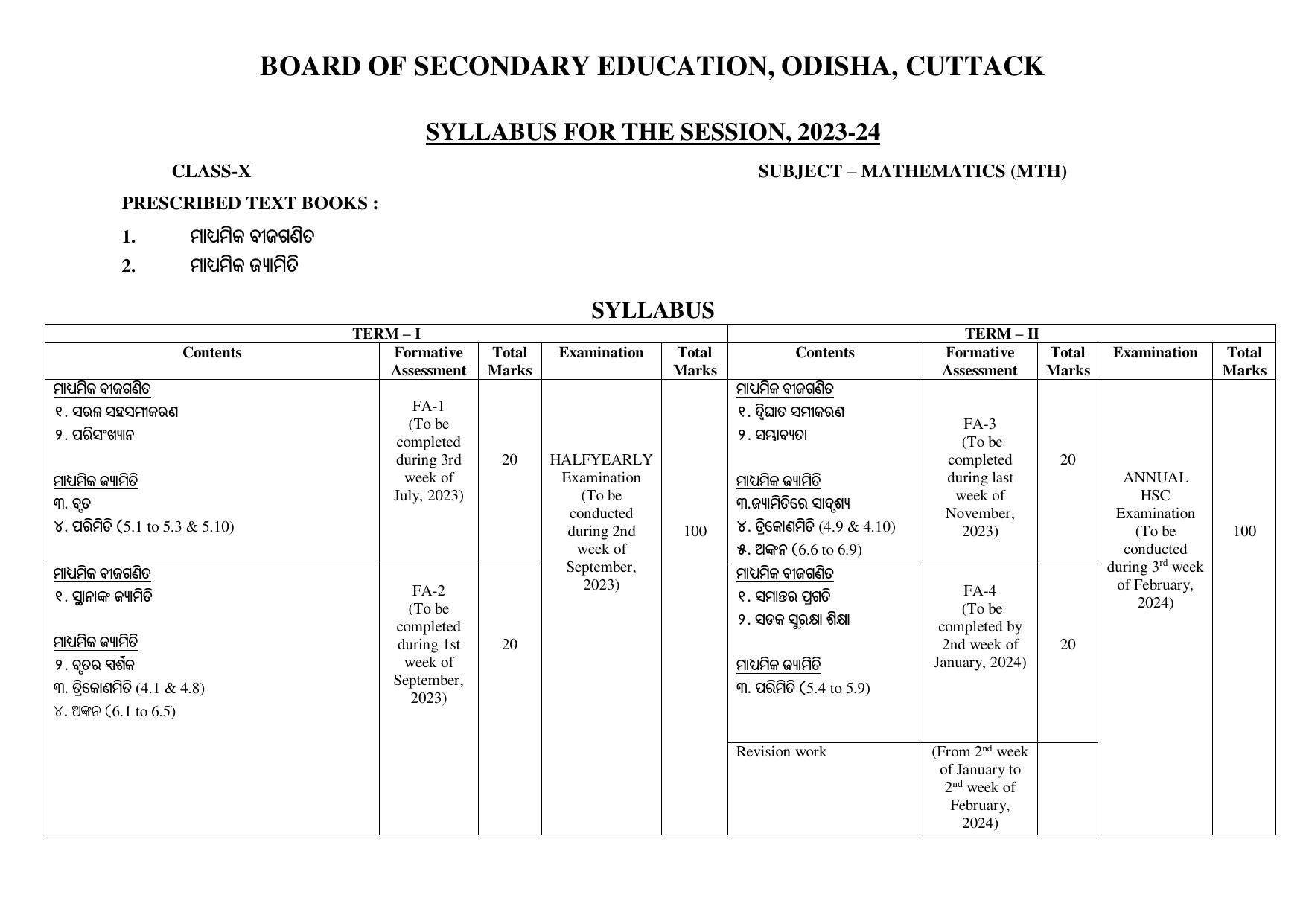BSE Odisha Class 10 Syllabus - Page 3