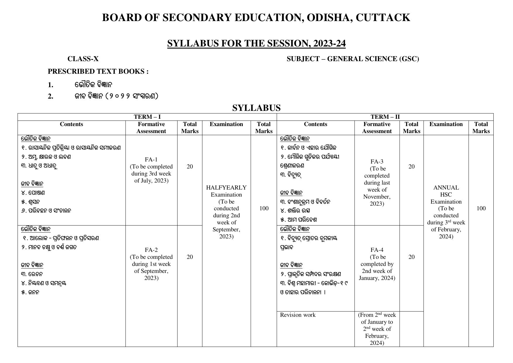 BSE Odisha Class 10 Syllabus - Page 4