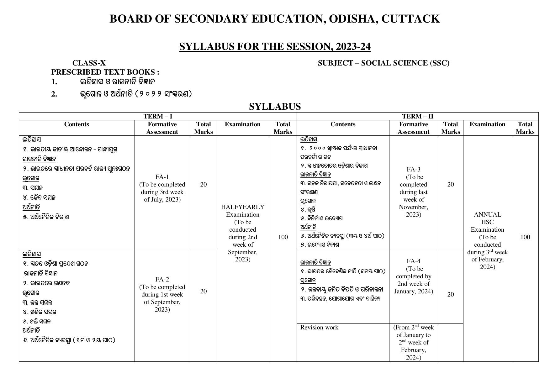BSE Odisha Class 10 Syllabus - Page 5