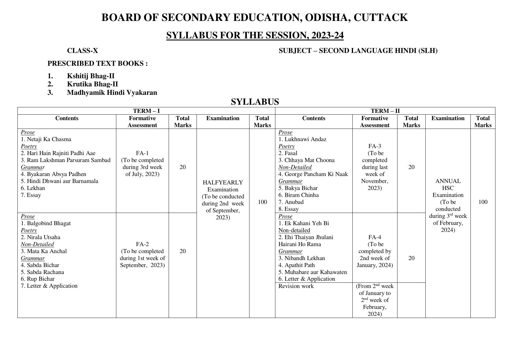 BSE Odisha Class 10 Syllabus - Page 12