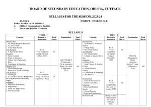 BSE Odisha Class 10 Syllabus