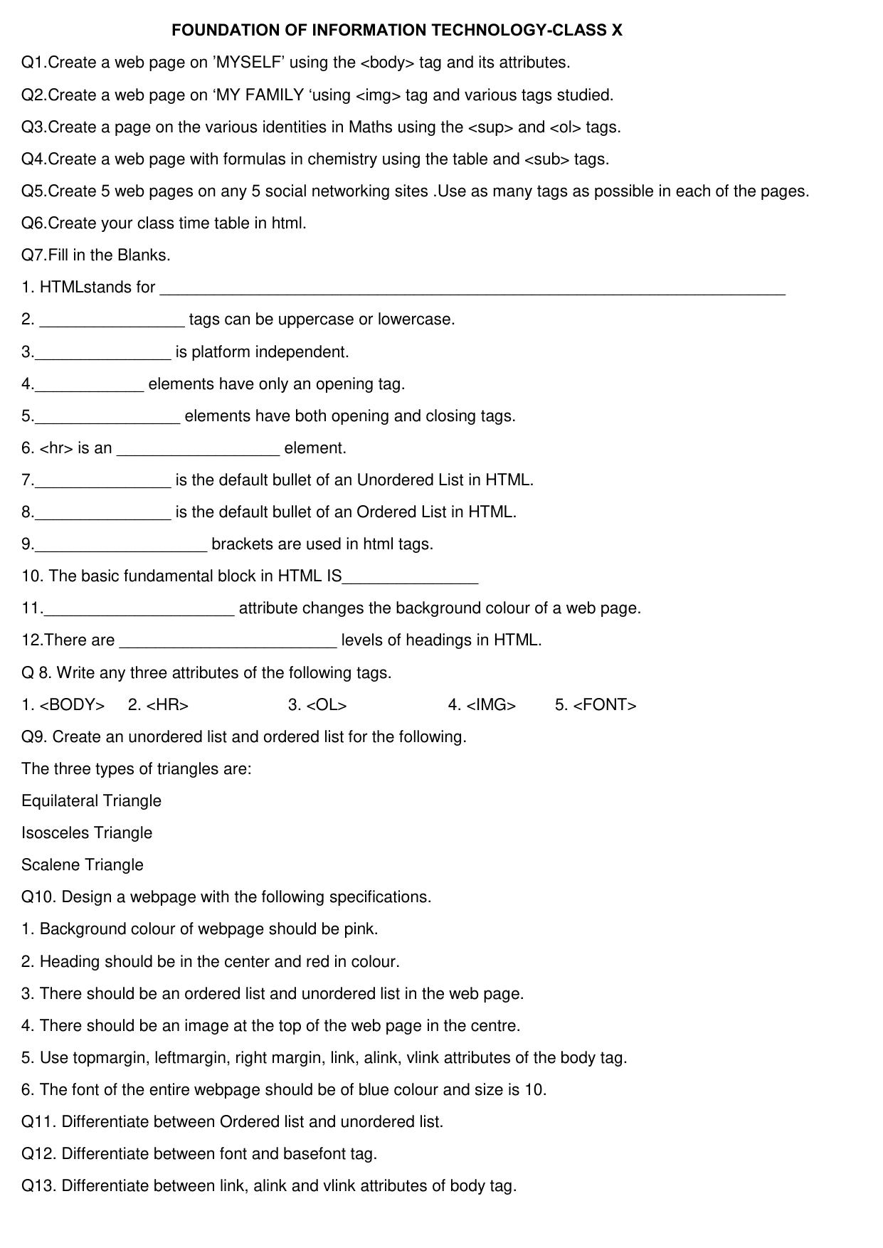 CBSE Worksheets for Class 10 Computer Science Information Technology Assignment 2 - Page 1
