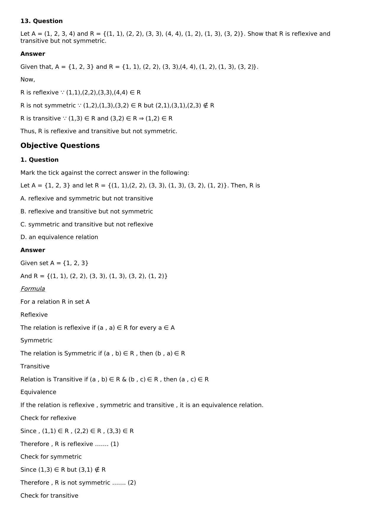 Chapter 1: Relation Solutions: RS Aggarwal Class 12 Solutions  - Page 13