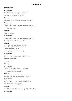Chapter 1: Relation Solutions: RS Aggarwal Class 12 Solutions 