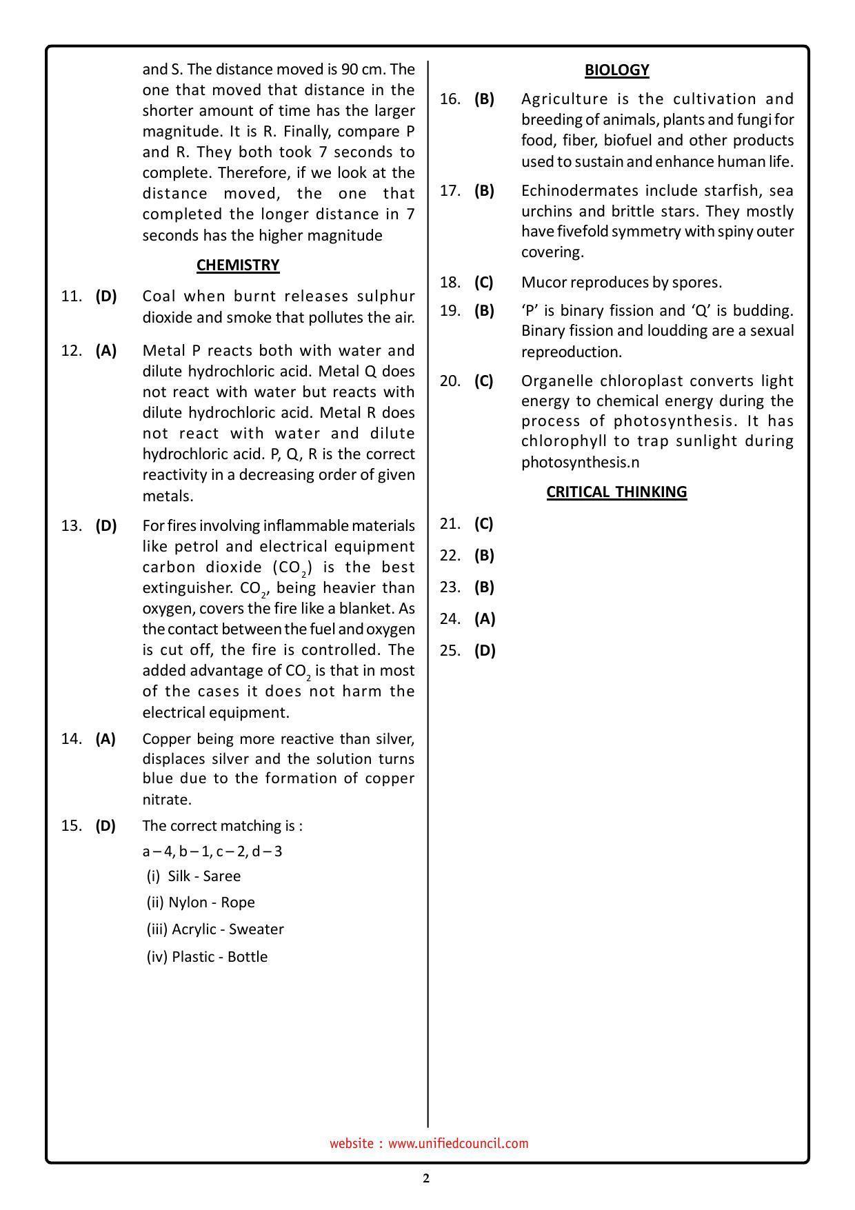 2023 Class 8 NSTSE Key & Solutions - Page 2