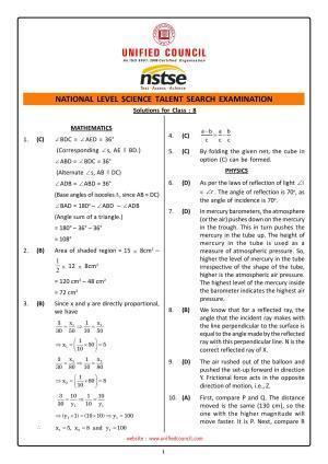 2023 Class 8 NSTSE Key & Solutions