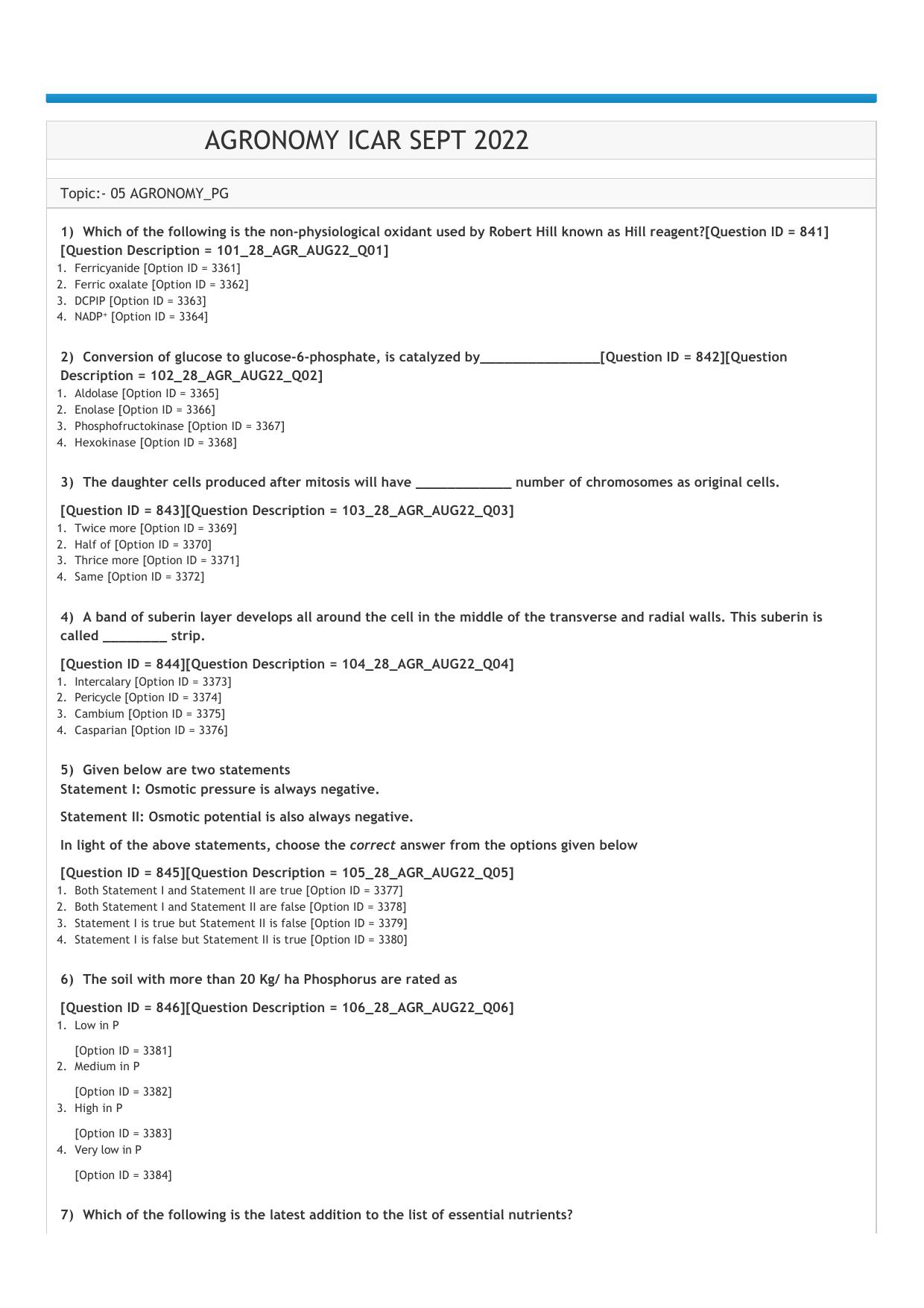 ICAR AIEEA PG 2022 AGRONOMY Question Paper - Page 1