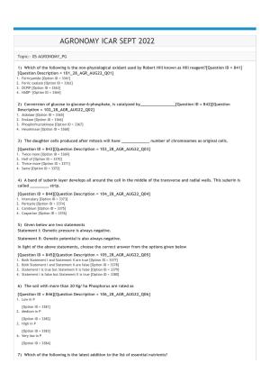 ICAR AIEEA PG 2022 AGRONOMY Question Paper
