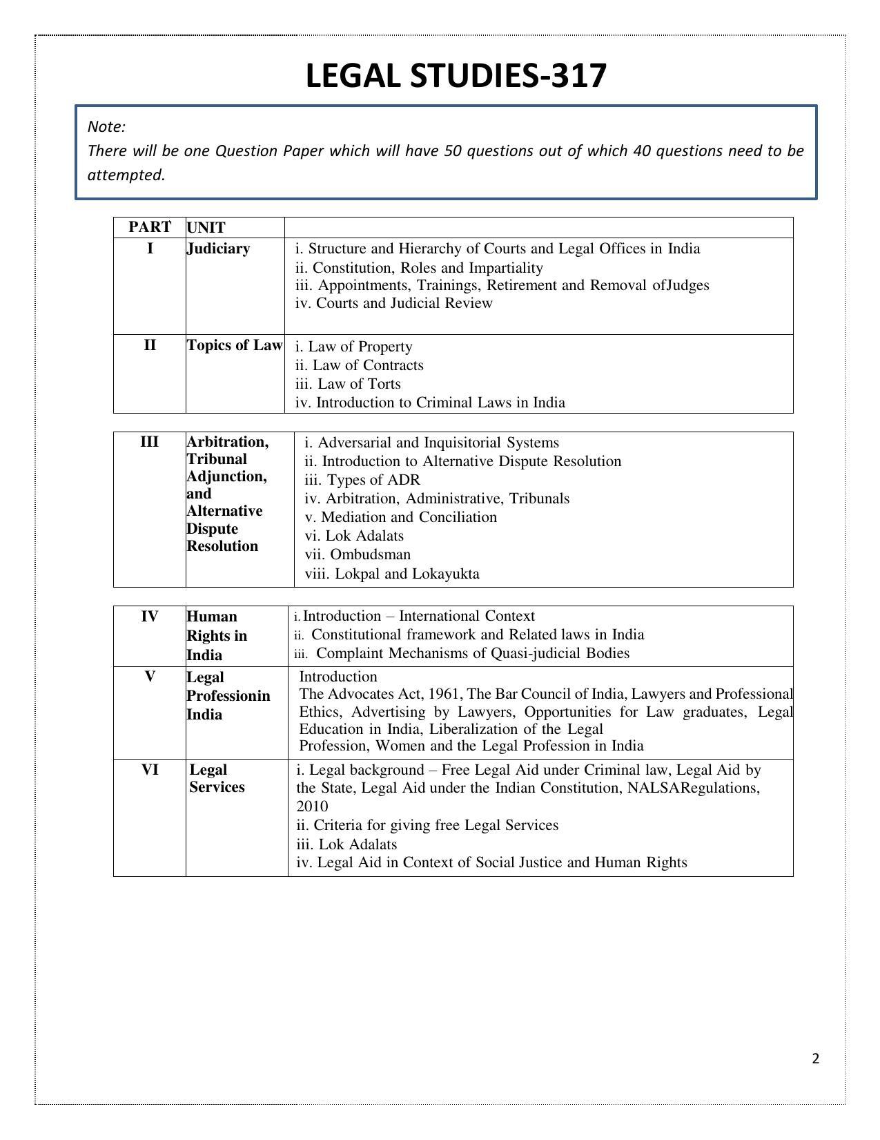 CUET Syllabus for Legal Studies (English) - Page 2