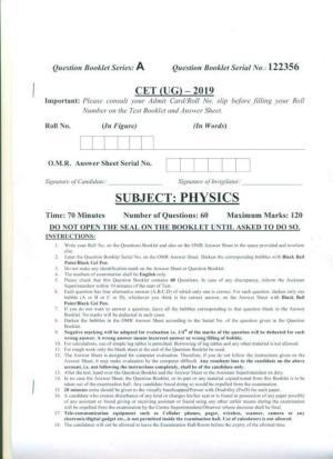 PUCET UG 2019 Physics Question Paper